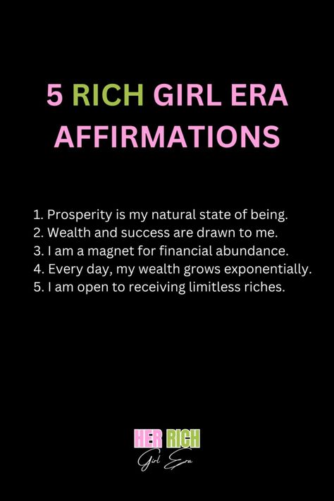 Manifesting Money Rich Girl Affirmations, It Girl Quotes, Vision Board Idea, Quotes Vision Board, Wealth Vision Board, Rich Girl Era, Journal Affirmations, Boss Mindset, Manifesting Money Affirmations