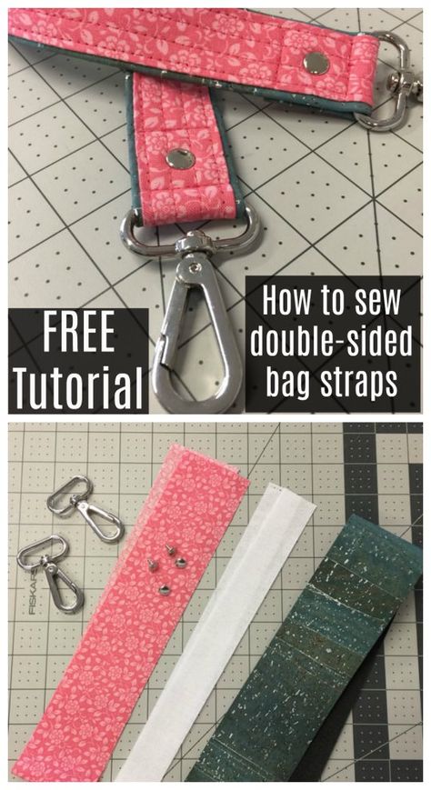 How to sew double-sided bag straps - FREE sewing tutorial. How to sew double sided bag straps using two different fabrics. You can get a great bag strap with a piped or contrast edging using two different fabrics. This bag sewing tutorial shows you how to get great results when sewing a double sided bag strap. #SewModernBags #FreeSewingTutorial #FreeSewingPattern #SewingForFree #BagSewingTutorial #SewingLesson #SewingTutorial Handbag Straps Diy, How To Sew Straps, Tote Bag Straps, Sewing Dress, Sewing Bags, Sew Ins, Modern Bag, Diy Bags Purses, Tote Bags Sewing