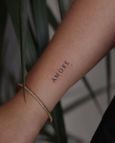 Italy Minimalist Tattoo, Simple Italian Tattoos, Amor Font Tattoo, Greek Tattoos For Women, Italian Inspired Tattoos, Italy Inspired Tattoos, Italian Tattoos For Women, Italy Tattoo Small, Tattoo Writing Fonts