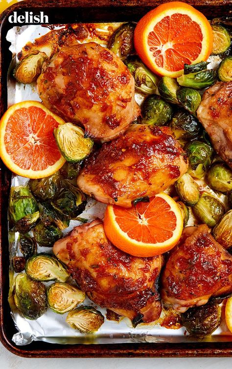 This Citrus Glazed Chicken Is An Easy One-Pan DinnerDelish Chicken Thigh Sheet Pan Dinner, Pan Chicken Recipes, One Pan Dinner, Glazed Chicken, Citrus Chicken, Pan Meals, Pan Chicken, Fall Food, Sheet Pan Dinners