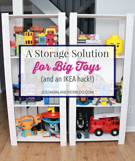 Looking for a storage solution for big toys? I have one thats functional, beautiful, and inexpensive! Ikea Storage Solutions, Toy Room Storage, Creative Toy Storage, Large Toy Storage, Ikea Playroom, Storage Toys, Toy Room Organization, Ikea Kids Room, Organizing Solutions