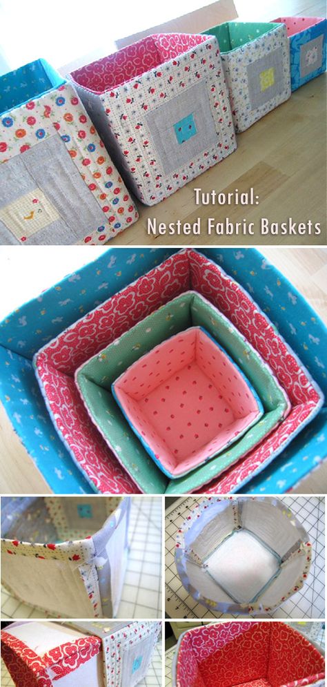 How To Sew Storage Boxes, Sewing Pattern Storage Boxes, Small Basket Sewing Pattern, Square Fabric Basket Pattern, Making Fabric Boxes, Fabric Boxes Tutorial How To Make, Sew Storage Bins, Square Fabric Basket, The Pattern Basket Quilt Patterns