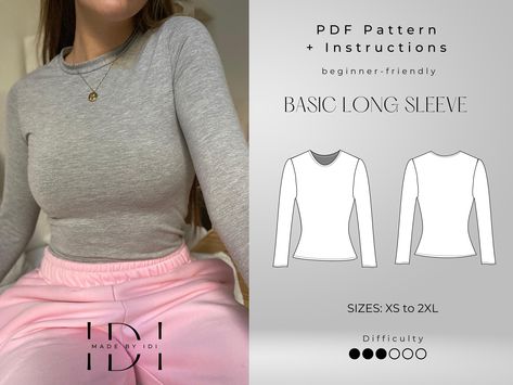 Long Sleeve T Shirt Sewing Pattern, Long Sleeve Shirt Sewing Pattern, Long Sleeve Top Sewing Pattern, Long Sleeve Sewing Pattern, Sewing Pattern Long Sleeve, Homemade Wardrobe, Long Sleeve Shirt Pattern, Shirt Patterns For Women, T Shirt Sewing Pattern