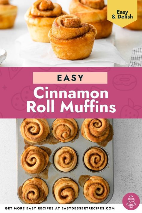 These cinnamon roll muffins are the perfect way to start your day! Fluffy cinnamon swirl muffins are easy to make in muffin tins, and they will melt in your mouth with every bite. Undeniably delicious! Pop over to my site for the recipe! | breakfast ideas | muffin recipes | baking recipes | Cinnamon Swirl Muffins, Fall Desserts Thanksgiving, Swirl Muffins, Fluffiest Cinnamon Rolls, Fluffy Muffins, Cinnamon Roll Muffins, Cinnamon Roll Bake, Family Desserts, Easy Dessert Recipes