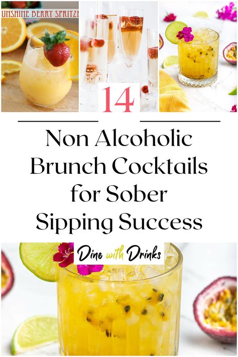 Collage of 4 non alcoholic brunch cocktails. Non Alcoholic Mimosa Recipe, Brunch Mocktail Recipe, Cheap Breakfast, Breakfast Cocktails, Morning Drinks, Brunch Drinks, Non Alcoholic Cocktails, Welcome Drink, Brunch Cocktails