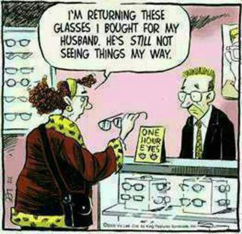 Very funny cartoon. #optical #humor #optician #marriage #joke Optometry Humor, Eye Jokes, Quotes Funny Life, Funny City, Marriage Jokes, Marriage Humor, Silly Jokes, Funny Quotes About Life, Memes Humor