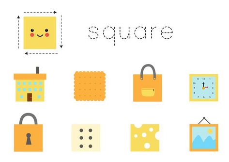 Square Objects, Shape Worksheet, Education Cartoon, Basic Geometric Shapes, Vector House, Nursery Pictures, Shape Pictures, Shapes Worksheets, Learning Shapes