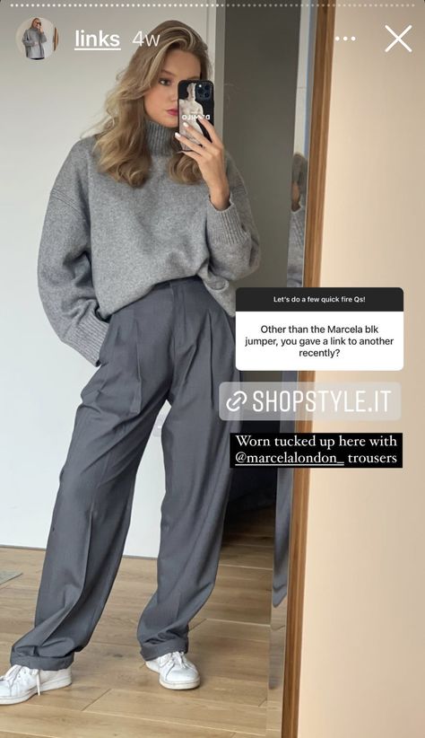 Suit Trousers Women Outfit, Grey Trousers Outfit Women, Trousers Women Outfit, Grey Pants Outfit, Wide Leg Outfit, Street Style Outfits Casual, Loading Please Wait, Wide Leg Pants Outfit, New Balance Outfit