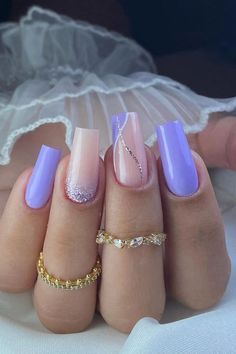 nail art Blue And Purple French Tip Nails, Nails Roxo, Carnival Nails, Light Purple Nails, Violet Nails, Unghie Sfumate, Formal Nails, Nails Now, Luxury Nails