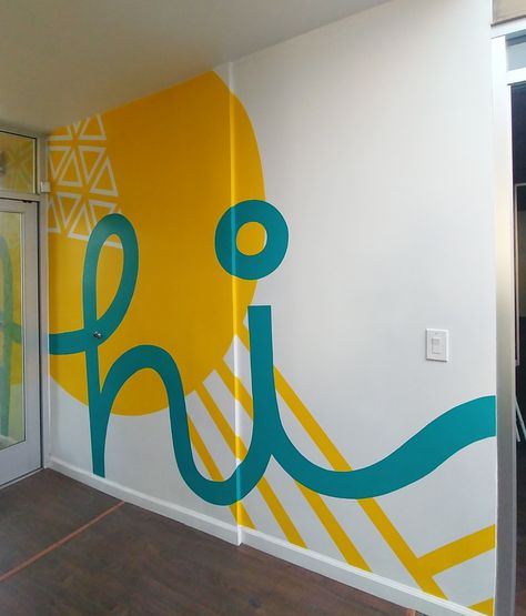 Mural Office Wall, Entrance Wall Painting Ideas, Paint Ideas For Office Walls, Wall Painting Ideas Office, Retail Mural, Office Wall Paint Ideas, Office Mural Wall, Mural Design Wall, Word Mural