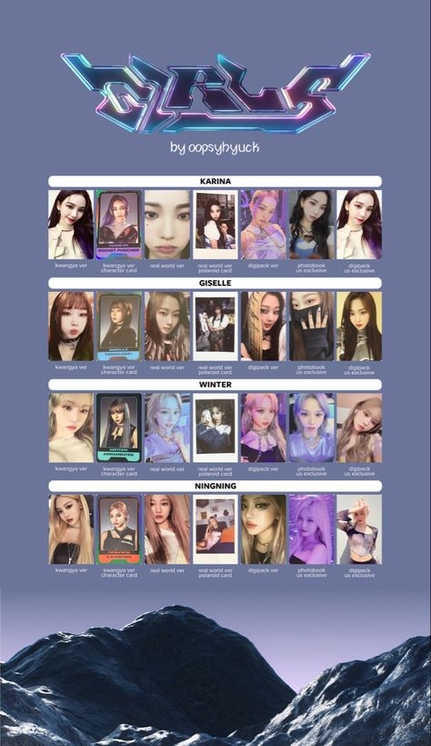 Binder Covers, Aespa Photocards Template, Kpop Photocard Template, Pc Scan, Photocard Template, Girls Album, 17 Kpop, Photo Card Template, Picture Credit