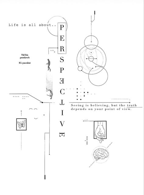 Perspective tattoo idea | tattoo ideas by  Ernest Anguiano Geometric Semicolon Tattoo, Fine Line Tattoo With Meaning, Concept Tattoos Men, Geometric Line Tattoo Men, Perspective Tattoo Design, Concept Design Tattoo, Linework Tattoo Sleeve, Microrealism Tattoo Design, Perception Tattoo