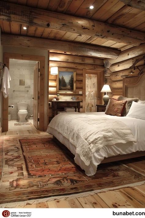 Log Cabin Bedrooms Master Suite, Small Cabin Bedroom Ideas, Cabin Interiors Bedroom, Rustic Girls Bedroom, Log Cabin Bedrooms, Log Cabin Bedroom, Ranch Bedroom, Cabin Rooms, Rustic Style Bedroom