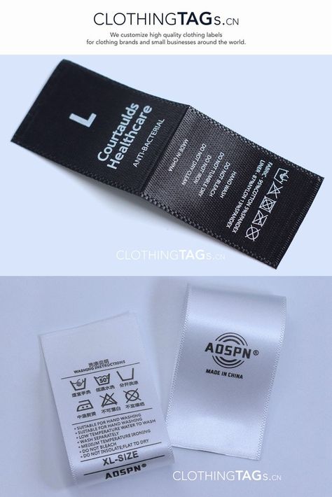 Satin care labels are the most commonly used care labels because its smooth surface makes the color more durable. And it is cheap, very soft to touch, and will not irritate the skin. We use high quality satin material. Mail: Info@ClothingTags.cn Tel: +86 15958408979 WhatsApp: +86 18757130211 #PrintedFabricLabels #SizeLabels #washlabels #Carelabels #clothinglabels #labels #clothing #fashion #logo #fabriclabels #label #accessory #custom #fabric #print #printedfabric #printfabric #fabriclabel Unique Clothing Labels, Fabric Label Design, Label Design Clothing, Care Label Design, Running Jersey, Fabric Care Labels, Cloth Label, Labels Clothing, Clothing Labels Design