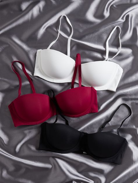 Multicolor Simple Collar  Nylon Plain Sets Embellished Medium Stretch  Women Intimates Super Push Up, Bra Panty, Bra And Panty Sets, Summer Fashion Outfits, Bras And Panties, T Shirt Bra, Bra Women, Bra Set, Push Up Bra