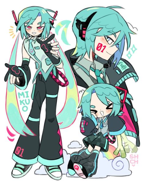 Genderbent Hatsune Miku, Male Miku Hatsune, Hatsune Miku Side Profile, Mikuo Fanart, Character Ideas Male, Male Miku, Male Vocaloid, Male Hair Drawing, Blue And Black Hair