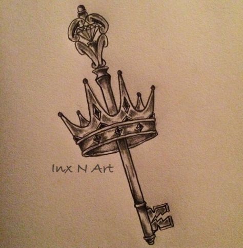 Key / Crown tattoo sketch design / ideas by - Ranz Key Tattoo Designs Men, Crown Key Tattoo, Key Tattoo Men, Crown Tattoo Sketch, Steampunk Key Tattoo, Heart Key Tattoo Designs, Antique Key Tattoos, Lock Key Tattoos, Unique Christian Tattoos