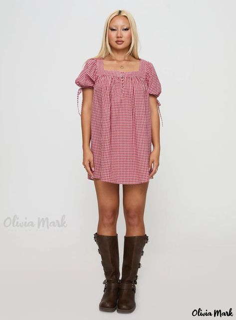 Oliviamark - Lilibet Red Gingham Dress - Short & Sweet Red Gingham Dress, Gingham Mini Dress, Mini Dress Red, Red Dress Long, Gingham Shorts, T Dress, Corsets And Bustiers, Red Gingham, Gingham Dress