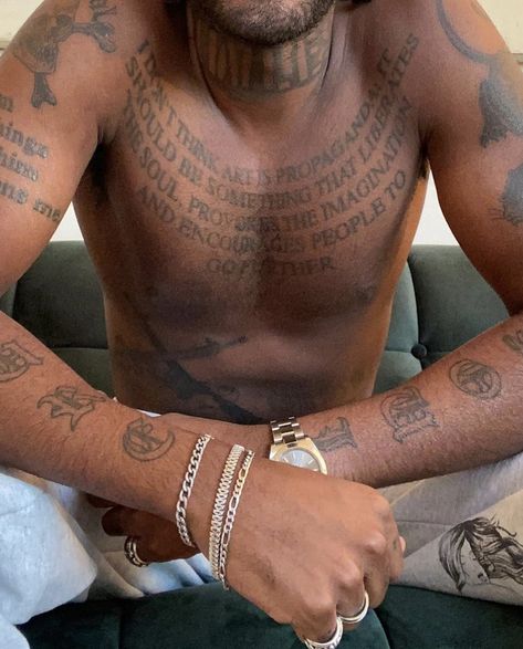 Black People Tattoos, Baby Brent, Bicep Tattoo Men, Hard Tattoos, Christopher Wood, Brent Faiyaz, Tattoo Inspiration Men, Bicep Tattoo, Tattoos For Black Skin