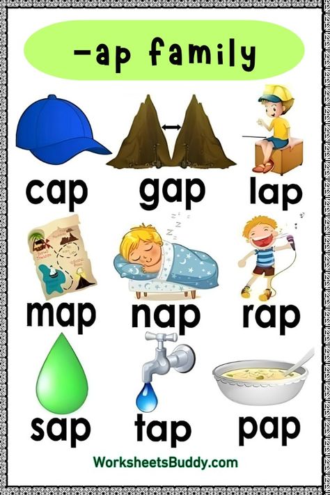 AP Word Family Worksheets PDF Free Download - Worksheetsbuddy.com Phonics Games Kindergarten, Ap Word Family, Remedial Reading, Family Worksheets, Alphabet Activities Kindergarten, Phonics Cvc, Phonics Worksheets Free, Cvc Words Kindergarten, Word Family Worksheets