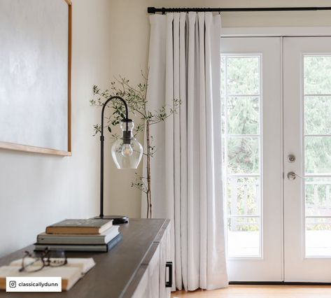 Emery Linen Blackout Curtain | Pottery Barn French Doors Living Room, French Doors Bedroom, Black Curtain Rods, Blackout Curtains Bedroom, Linen Blackout Curtains, French Door Curtains, Door Coverings, Cool Curtains, Curtain Hardware