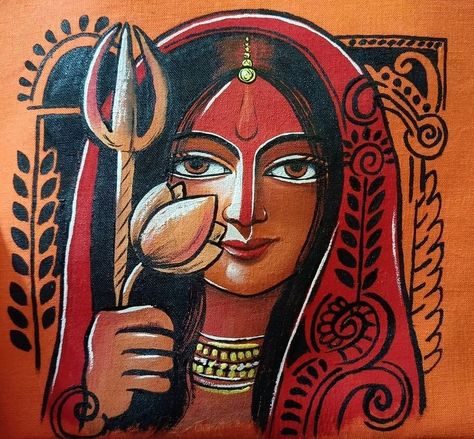 Durga Puja Drawing Ideas Easy, Painting Of Maa Durga, Durga Pujo Drawings, Maa Durga Acrylic Painting, Drawing On Durga Puja, Maa Durga Acrylic Painting On Canvas, Drawing For Durga Puja, Maa Durga Canvas Painting, Canvas Painting Ideas Women