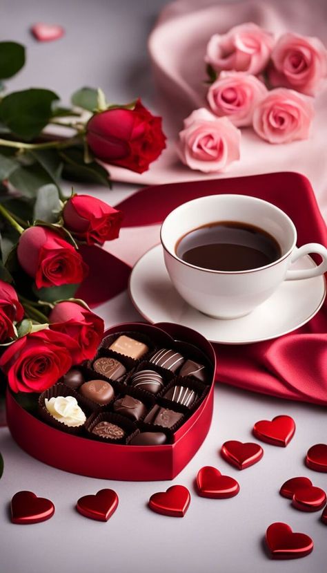 Roses Valentines Day, Good Morning Coffee Gif, Chocolate Dreams, Coffee Images, Valentine's Day Recipes, Coffee Photos, Good Morning Coffee, Good Morning Flowers, Chocolate Coffee