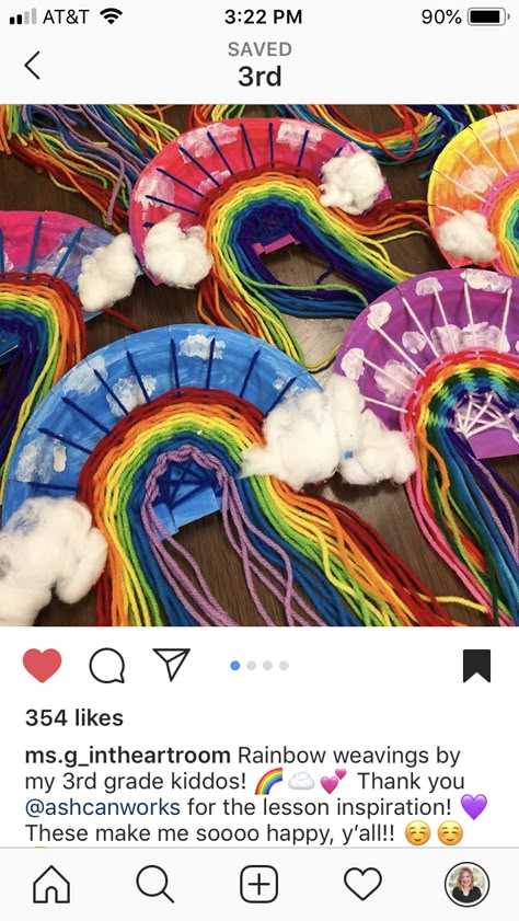 @Mrsg_intheartroom @ashcanartworks rainbow weaving Rainbow Weaving, Yarn Art Projects, 3rd Grade Art Lesson, Tree Decorations Ideas, 2nd Grade Art, 3rd Grade Art, Easter Tree Decorations, Paper Weaving, Elementary Art Projects