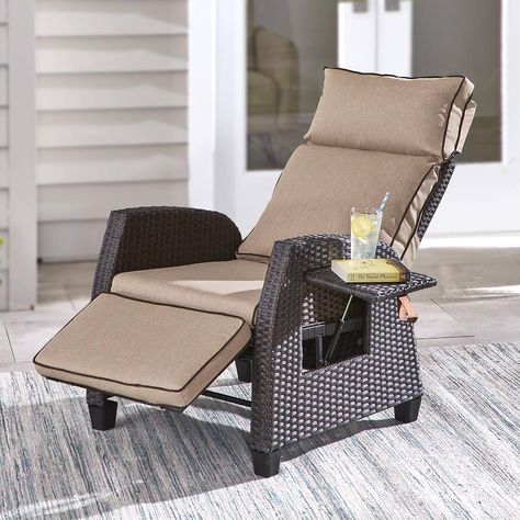 The Weatherproof Outdoor Recliner - Hammacher Schlemmer Sunloungers Outdoor, Cool Balcony, Living Room Furniture Placement, Outdoor Recliner Chair, Miami Home Decor, Weatherproof Outdoor Furniture, Patio Ideas Garden, Screened In Porch Ideas, Patio Redo