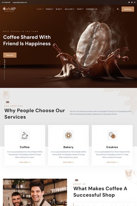 CafeXP is a highly recommended option for businesses and coffee shops. For cafes selling any kind of coffee product, the CafeXP theme is idle. You can choose the ideal landing page for your website from the three distinct homepages that are included. Coffee Landing Page, Coffee Website Design, Coffee Websites, Coffee Shop Website, Coffee Video, Online Coffee Shop, Cafe Website, Coffee Product, Ui Website