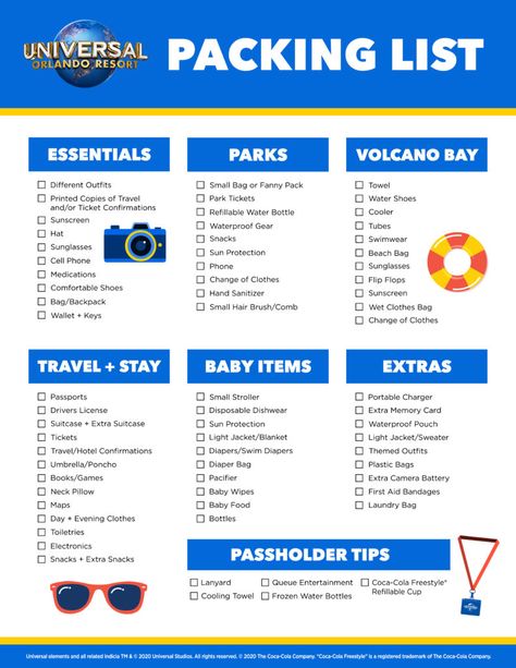 Packing List For Universal Studios, Universal Vacation Planning, Universal Studios Planning, Universal And Disney Vacation, What To Bring To A Theme Park, Universal Trip Must Haves, Packing List For Orlando Florida, Packing List Universal Orlando, Universal Studios Essentials