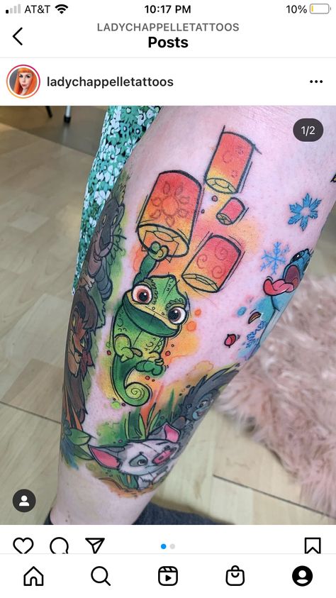 Disney Tangled Tattoo, Rapunzel Tattoo, Moana Tattoos, Pascal Tangled, Disney Inspired Tattoos, Disney Sleeve Tattoos, Tattoo Disney, Tangled 2010, Disney Sleeve