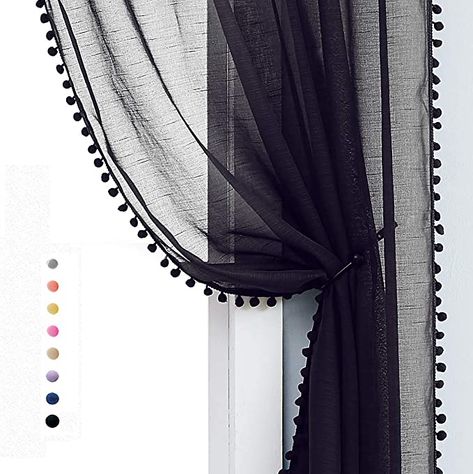 Pom-pom Sheer Black Curtains for Living Room, 84 inches Long Modern Window Curtain Panels for Kids Room Drapes 1 Pair Rod Pocket: Amazon.ca: Home & Kitchen Curtain Panels Living Room, Black Sheer Curtains, Voile Panels, White Sheer Curtains, Tulle Curtains, Voile Curtains, Sheer Curtain Panels, Curtains Living, Sheer Drapes