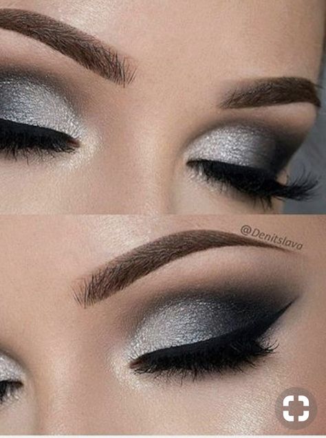 Black And Silver Eye Makeup, Makeup Ideas For Prom, Beautiful Makeup Ideas, Trucco Smokey Eye, Silver Smokey Eye, Grey Eye Makeup, Silver Eye Makeup, Black Eye Makeup, Grey Makeup