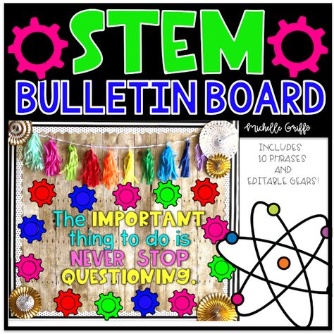 STEM Bulletin Board - Apples and ABC's Stem Bulletin Board Ideas, Stem Bulletin Boards Elementary, Stem Classroom Setup, Bulletin Board Template, Friends Bulletin Board, Stem Bulletin Boards, Space Stem, Makers Space, Steam Lab