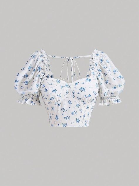 Ditsy Floral Top, Blue Floral Top, Quick Outfits, Ditsy Floral Print, Crop Top Outfits, Women Blouses, Really Cute Outfits, Fancy Outfits, Ditsy Floral