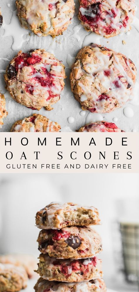 Dairy Free Scones, Oat Scones, Roasted Strawberry, Strawberry Scones, Gluten Free Scones, Baked Sweets, Sweet Glaze, Gf Breakfast, Dairy Free Breakfasts