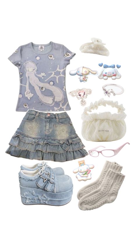 #cinnamoroll #outfitinspo #cinnamorolloutfit #hellokitty #outfit #cute #soft #softcore #lightblue Hello Kitty Costume, Outfit Cute, Cute Outfit, Rave Outfits, Outfits Aesthetic, Halloween Costumes, Hello Kitty, Light Blue, Cute Outfits