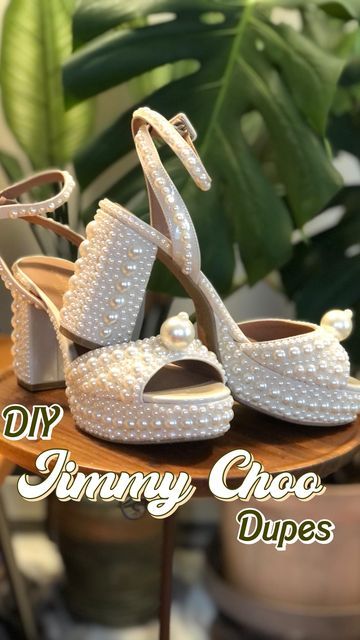 Miranda | DIY Princess | Master Creator on Instagram: "✨DIY Jimmy Choo Dupes✨ $2000 vs. $100 💸 How’d I do?! #wedding #weddinginspiration #weddingheels #diy #dupes #customshoes #bedazzled #e6000 #jimmychoo #diytutorial #diyprojects #diyfashion #upcycle #upcycled #diydesigner #customweddingshoes" Bedazzled Heels Diy, Diy Jimmy Choo Bow Heels, Diy Wedding Shoes High Heels, Diy Pearl Heels, Diy Bridal Shoes, Diy Wedding Heels, Diy Heels Makeover, Diy High Heels, Tropical Barbie