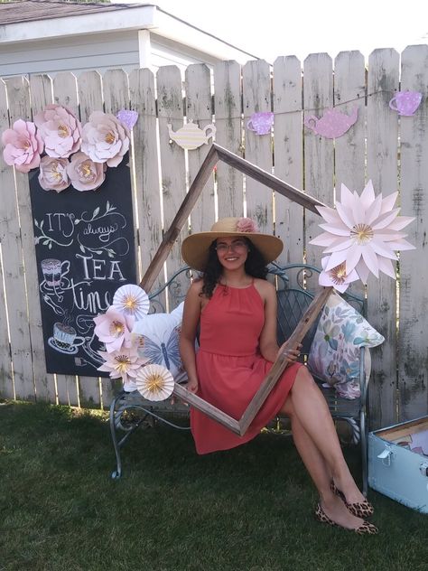 Tea Party Photo Booth Props, Tea Party Photo Booth Backdrops, Vintage Tea Party Photo Backdrop, Mothersday Tea Party Ideas, Tea Party Photo Booth Ideas, Tea Party Chair Decorations, Twisted Tea Party Ideas, Tea Party Photo Backdrop Ideas, Tea Party Backdrop Ideas Diy