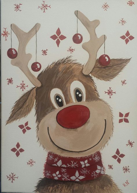 Christmas Paintings Easy Simple, Snowmen Paintings On Canvas, Reindeer Painting, Christmas Window Painting, Winter Art Projects, Grinch Christmas Decorations, Christmas Paintings On Canvas, Christmas Artwork, Hippie Painting