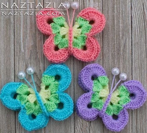 Crochet Butterfly Free Pattern, Crochet Puff Flower, Crochet Butterfly Pattern, Simple Butterfly, Crochet Butterfly, Acts Of Kindness, Crochet Flower Patterns, Crochet Applique, Butterfly Pattern