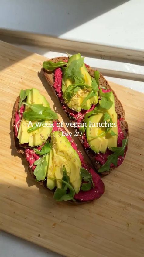 plantbasedvegans on Instagram: Beetroot hummus toasts 🌱 Day 2/7 Credit By @weareveano Please Support & Follow @weareveano For More Vegan Recipe . . .… Recipes High In Fiber, Hummus Toast, Beetroot Hummus, Avocado Bread, Vegan Lunches, Healthy Recipies, Vegan Cookbook, Vegan Recipe, Healthy Lunch Recipes