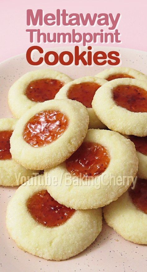 Melt-in Your-Mouth Strawberry Thumbprint Cookies. Learn how to make these delicious egg-free vanilla-flavored butter cookies filled with strawberry jam. These cookies are so soft that they almost melt in your mouth! #cookie #recipe #vanilla #strawberry #homemade #diy #thumbprint Strawberry Jam Cookies, Strawberry Thumbprint Cookies, Jam Filled Cookies, Eggless Chocolate Cookies, Mini Key Lime Pies, Easy Bakes, Jam Thumbprint Cookies, Chocolate Peanut Butter Cheesecake, Strawberry Butter