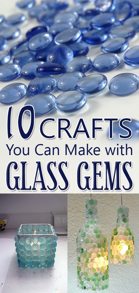 Here's a list of easy projects you can make with glass gems. Samos, Wine Bottle Crafts, Glass Bead Crafts, Marbles Crafts, Gem Crafts, Garden Crafts Diy, Diy Dollar Store Crafts, Glass Bottle Crafts, Glass Gems