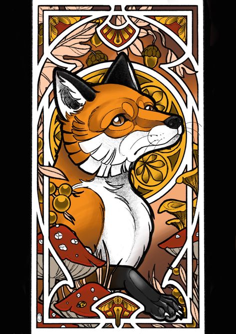 Animal Art Nouveau, Art Nouveau Fox Tattoo, Fox Art Nouveau, Art Nouveau Lady Tattoo, Neuvou Art, Art Nouveau Horse, Art Noveau Illustrations, Art Nouveau Animals Illustration, Art Nouveau Poster Design