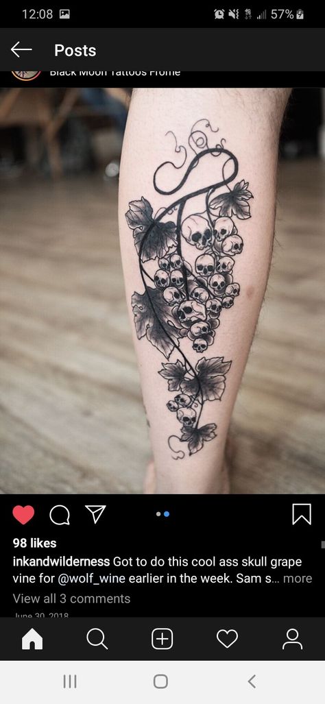 Vines And Skulls Tattoo, Vine Skull Tattoo, Vine And Skull Tattoo, Spooky Leaves Tattoo, Creepy Garden Tattoo, Spooky Vine Tattoo, Grape Vines Tattoo, Skull Vines Tattoo, Creepy Plant Tattoo