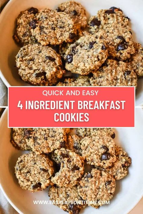 These 4 ingredient breakfast cookies are so delicious, easy to recreate and perfect for the whole family, especially your toddlers! They're a great source of fiber and can be paired with a protein source such as greek yogurt or scrambled eggs for a balanced and healthy breakfast that will keep you full for hours! #breakfast #breakfastrecipes #breakfastcookies #summerrecipes #fallrecipes #banana #chocolatechip #healthycookies #healthyrecipes High Fiber Breakfast Cookies, Easy Breakfast Cookies, Toddler Breakfast Ideas, Eggless Breakfast, High Fiber Breakfast, Toddler Foods, Breakfast Recipies, Breakfast Cookies Healthy, Toddler Breakfast