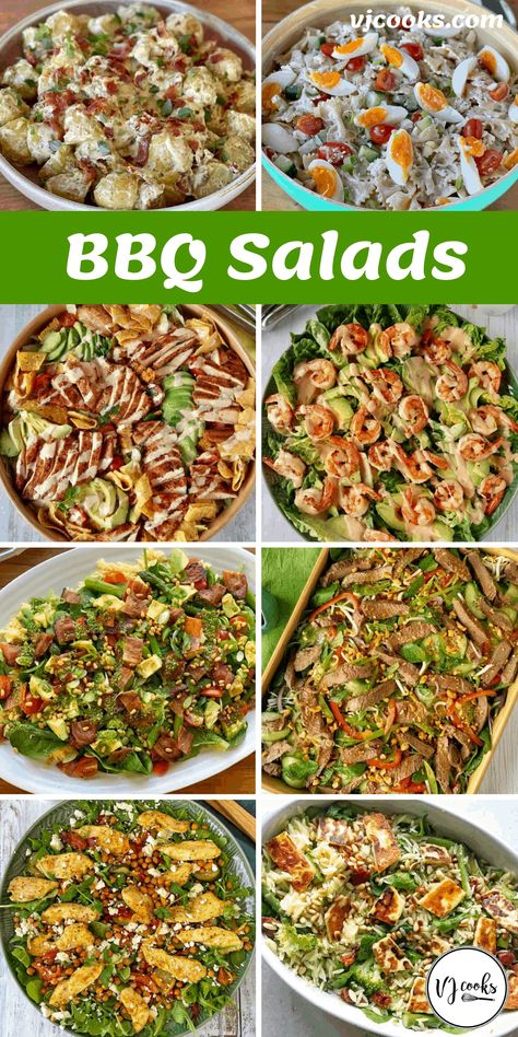 BBQ Salads pin Bbq Christmas Lunch, Salad Ideas For Bbq, Bbq Buffet Ideas, Orzo Asparagus, Light Salad Recipes, Vegetable Couscous Salad, Christmas Bbq, Roasted Vegetable Couscous, Bbq Salad