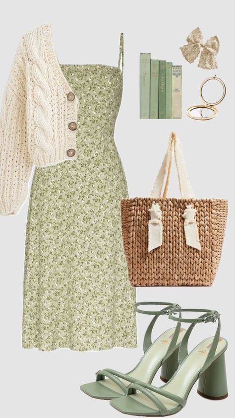 #vintage #sagegreen #churchoutfit #dress #cardigan #modest #spring #outfit #aesthetic #summeroutfit #christiangirl #outfitideas #ootd Modest Dress Aesthetic, Princess Core Outfit, Florist Outfit, Modest Spring Fashion, Spring Outfit Aesthetic, Blouses Designs, Feminine Outfits, Church Fits, Dress Cardigan